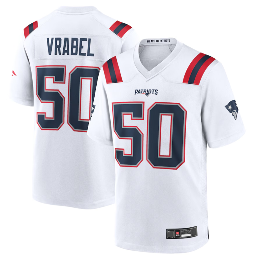 Custom #50 White NE Football Shirt Top