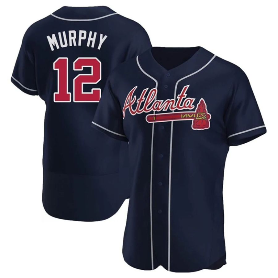 Custom #12 Navy ATL Baseball Shirt Top