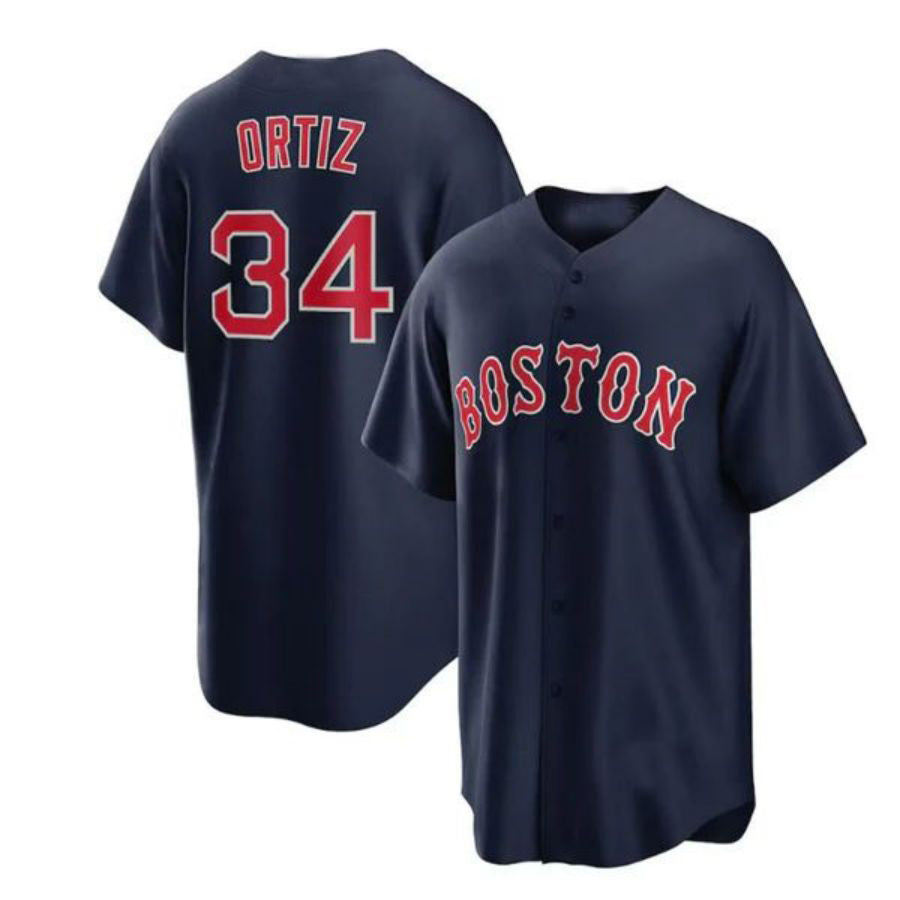 Custom #34 Navy BOS Baseball Shirt Top