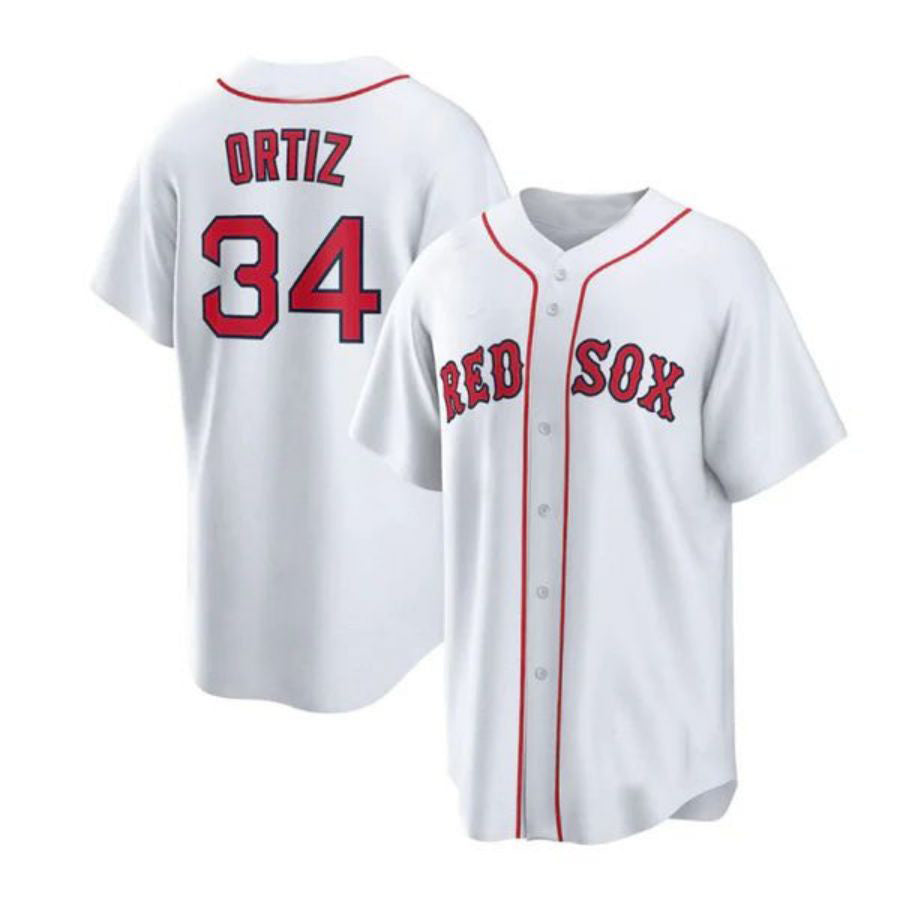 Custom #34 White BOS Baseball Shirt Top