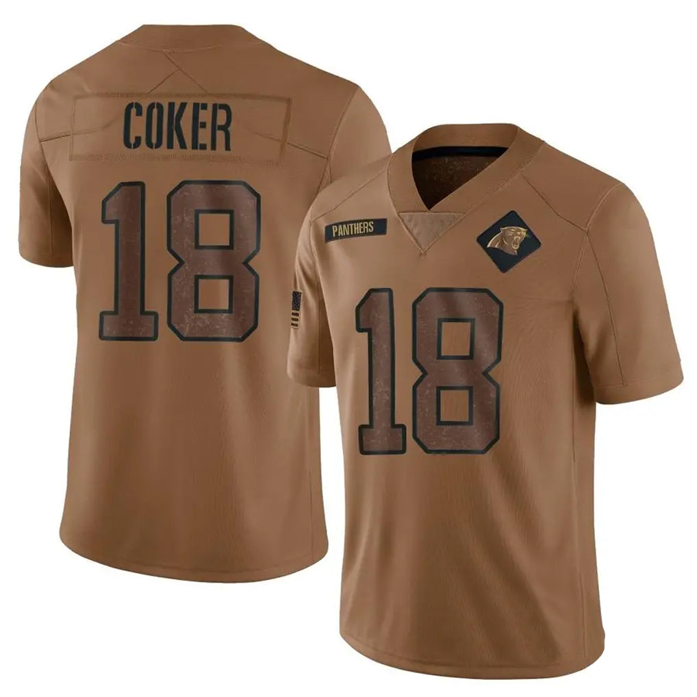 C.Panthers #18 Jalen Coker Player Brown Salute To Service Limited Football Jerseys
