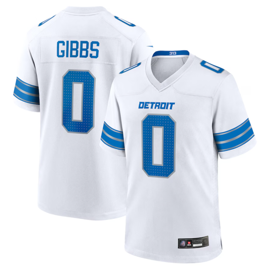 Custom #0 White DET Football Shirt Top