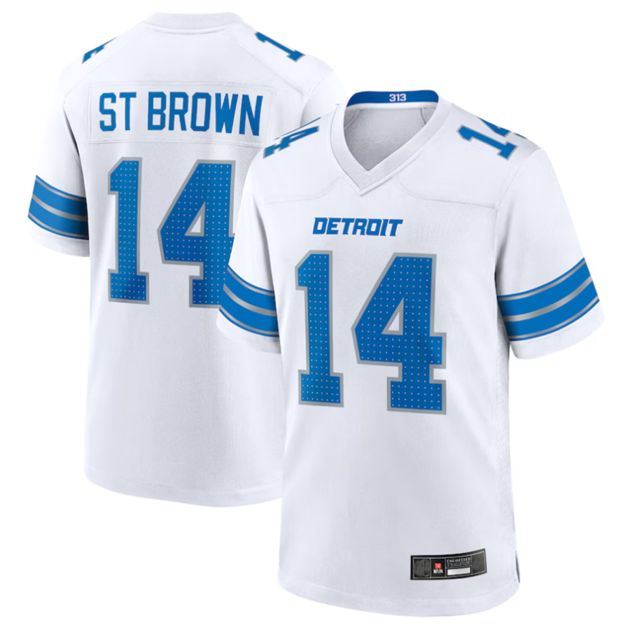 Custom #14 White DET Football Shirt Top
