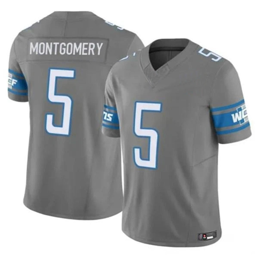 Custom #5 Grey DET Football Shirt Top