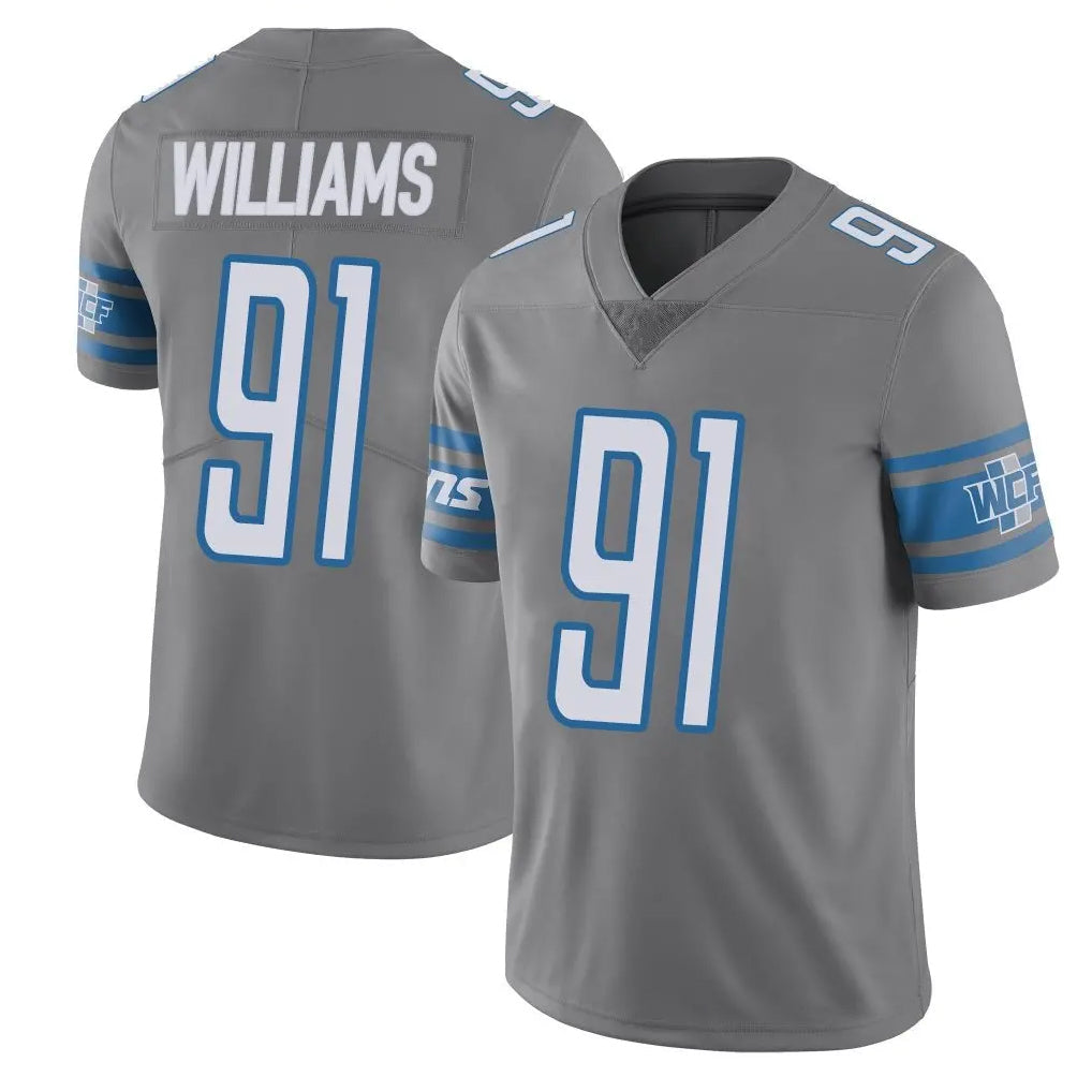 Custom #91 Gray DET Football Shirt Top