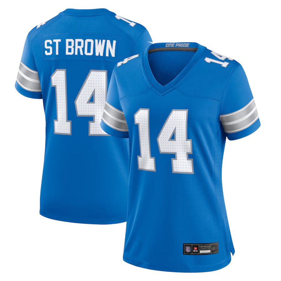 Custom #14 Blue DET Football Shirt Top