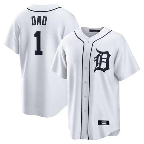 Custom #1 White DET Baseball Shirt Top