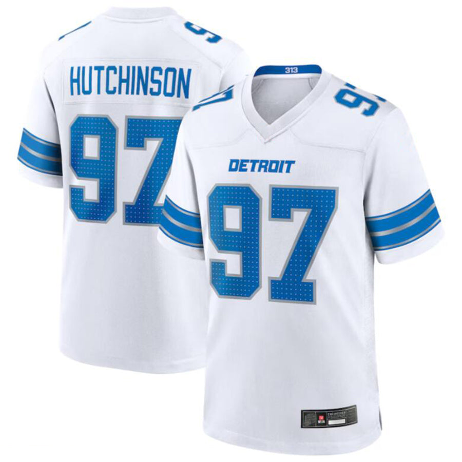 Custom #97 White DET Football Shirt Top
