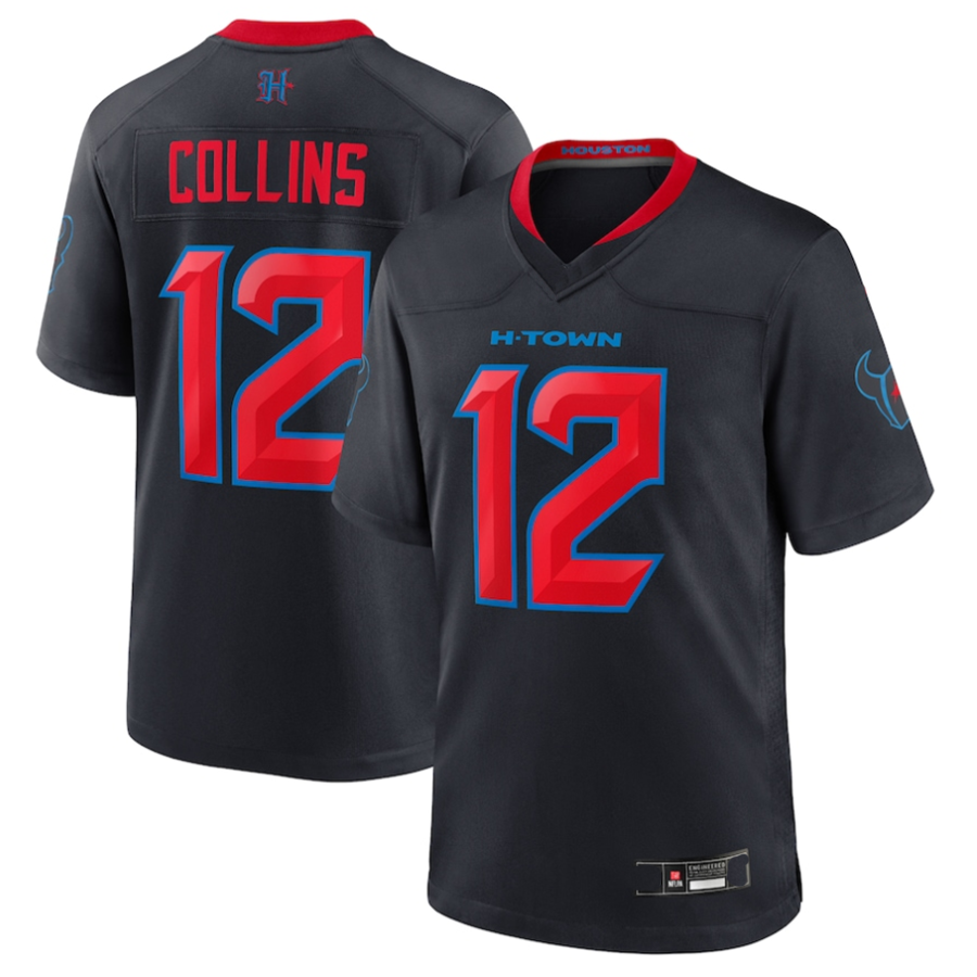 Custom #12 Navy HOU Football Shirt Top