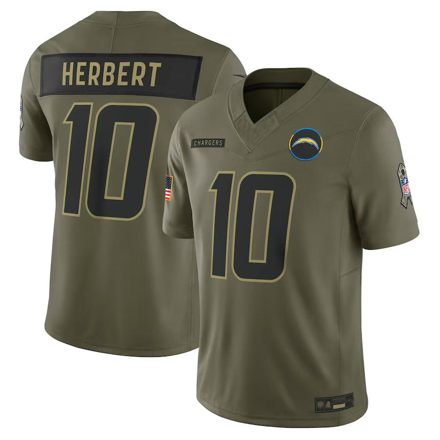 LA.Chargers #10 Justin Herbert Player Olive Salute to Service Limited Football Jerseys