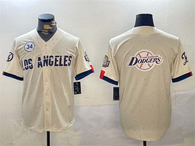 Custom #34 Cream LAD Baseball Shirt Top