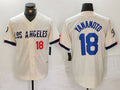 Custom #18 Cream LAD Baseball Shirt Top