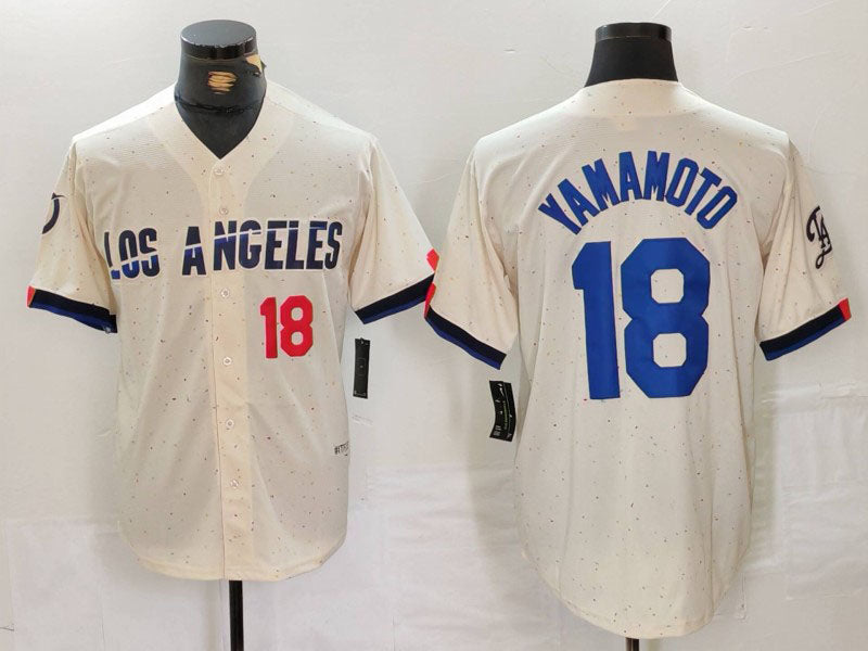 Custom #18 Cream LAD Baseball Shirt Top