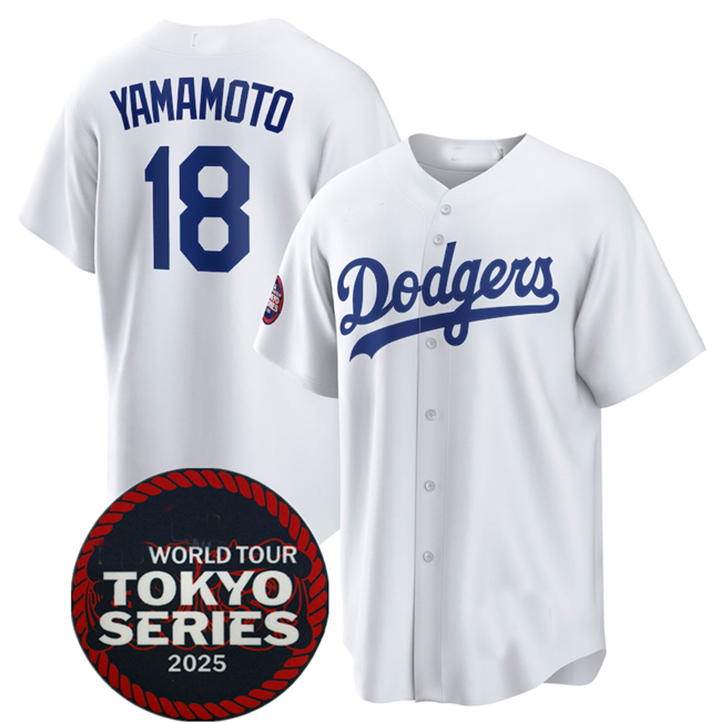 Custom #18 White 2025 LAD Baseball Shirt Top