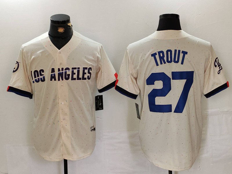 Custom #27 Cream LAD Baseball Shirt Top