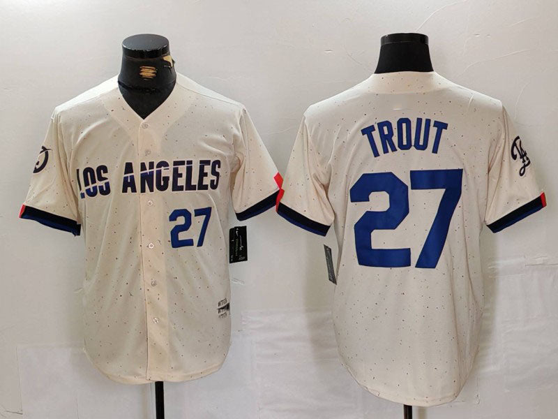 Custom #27 Cream LAD Baseball Shirt Top