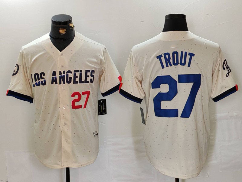 Custom #27 Cream LAD Baseball Shirt Top