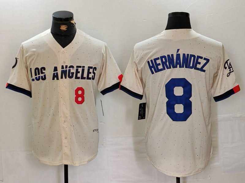Custom #8 Cream LAD Baseball Shirt Top