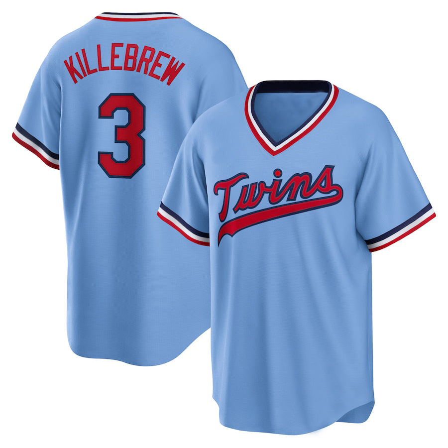 Custom #3 Light Blue MIN Baseball Shirt Top
