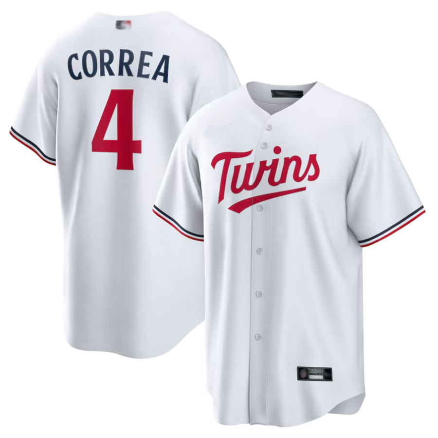 Custom #4 White MIN Baseball Shirt Top
