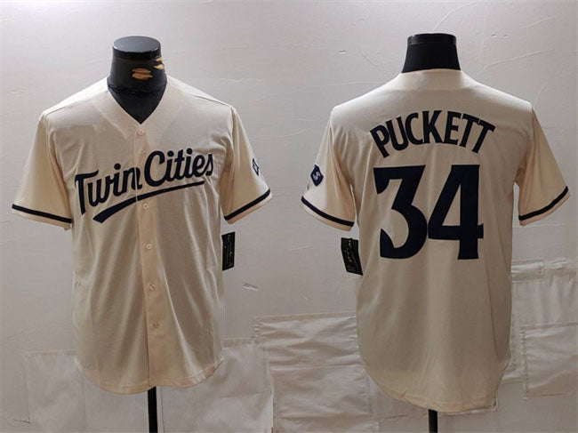 Custom #34 Cream MIN Baseball Shirt Top
