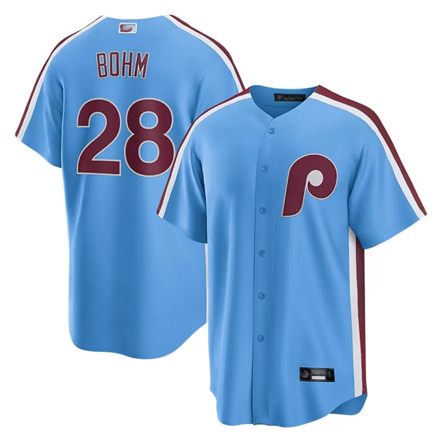 Custom #28 Light Blue PHI Baseball Shirt Top