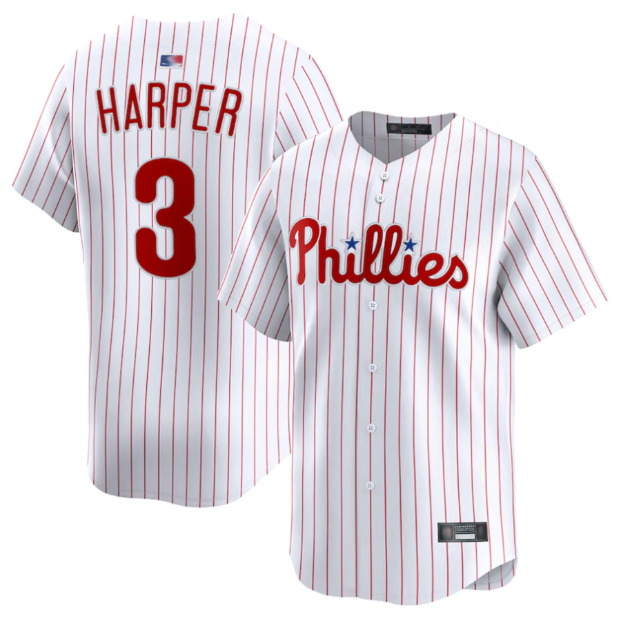 Custom #3 White PHI Baseball Shirt Top