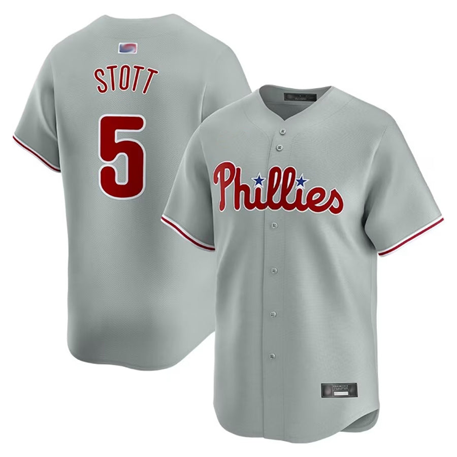 Custom #5 Grey PHI Baseball Shirt Top