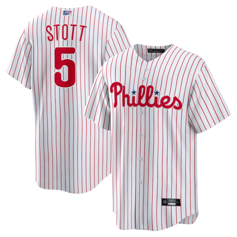 Custom #5 White PHI Baseball Shirt Top