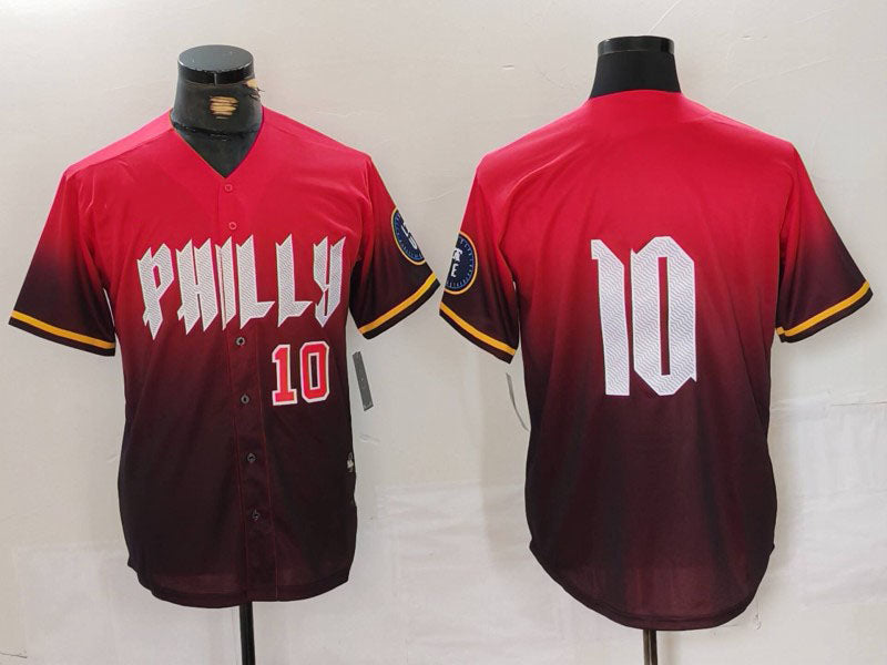 Custom #10 Red PHI Baseball Shirt Top