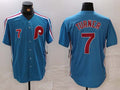 Custom #7 Blue Throwback PHI Baseball Shirt Top
