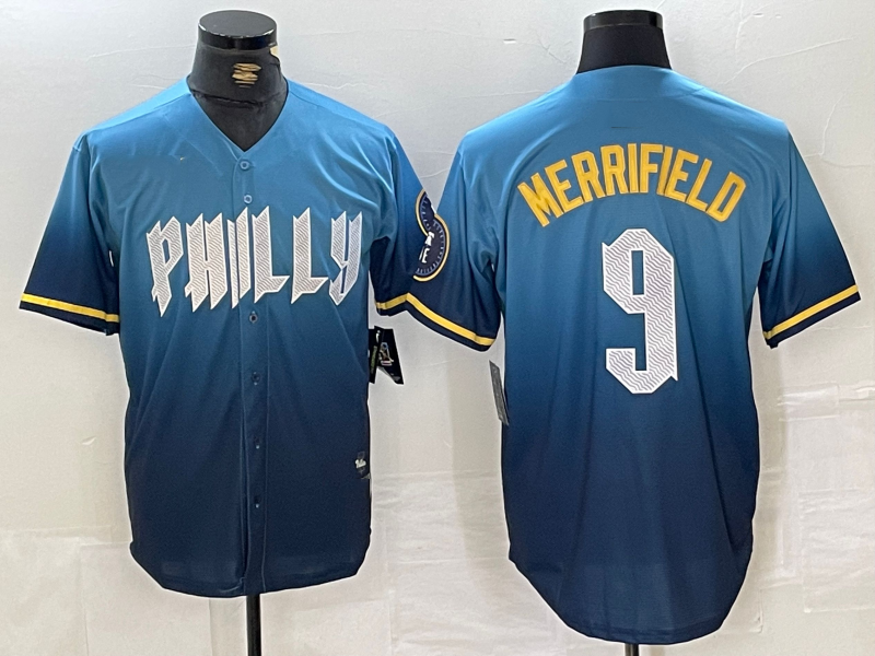 Custom #9 Blue City Connect PHI Baseball Shirt Top