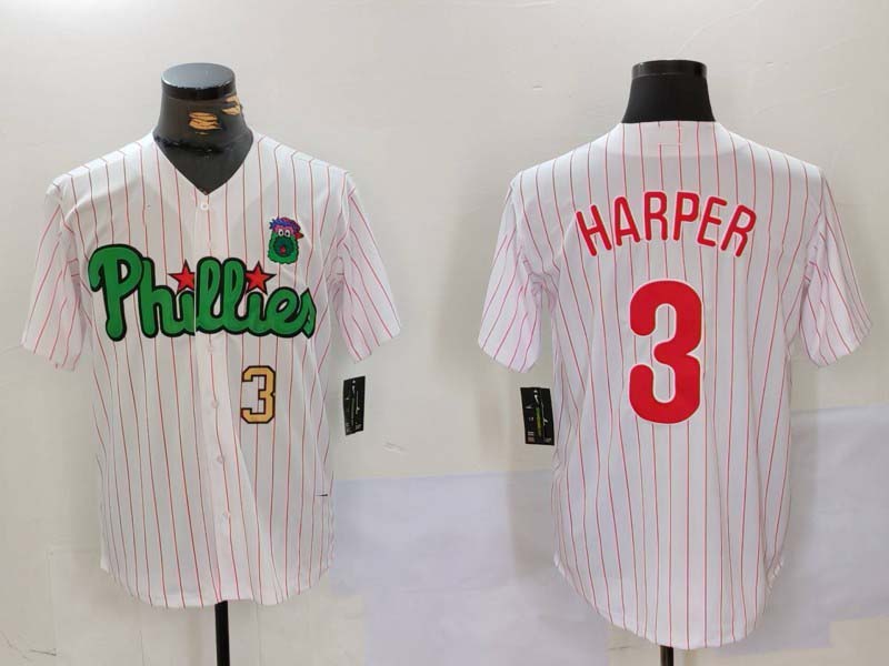 Custom #3 White PHI Baseball Shirt Top