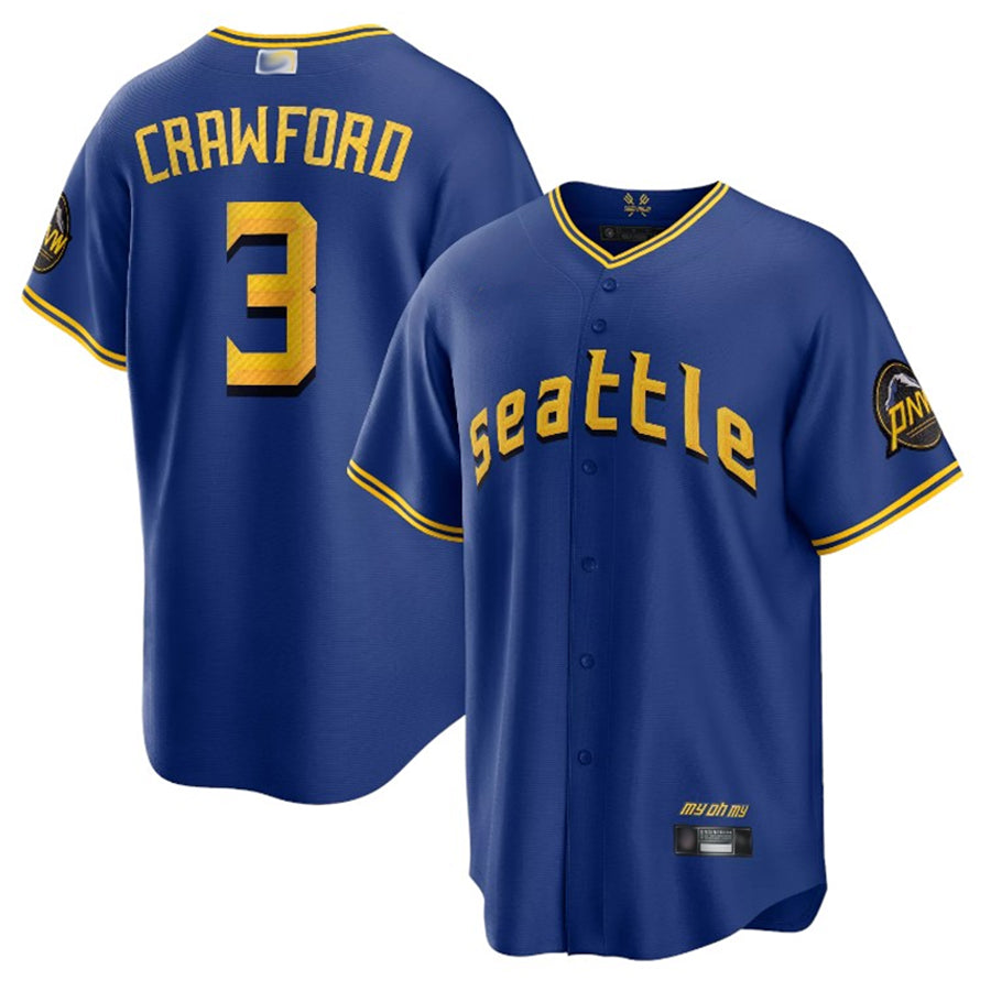 Custom #3 Royal Blue City Connect SEA Baseball Shirt Top