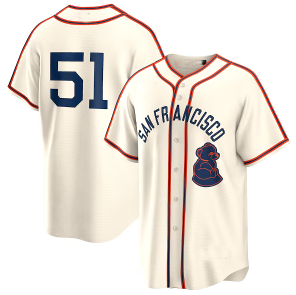 Custom #51 Cream SF Baseball Shirt Top