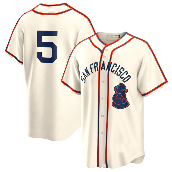 Custom #5 Cream SF Baseball Shirt Top