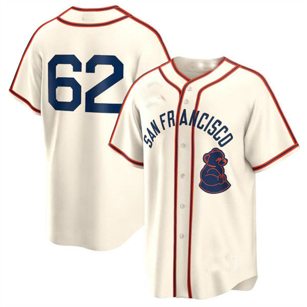 Custom #62 Cream SF Baseball Shirt Top